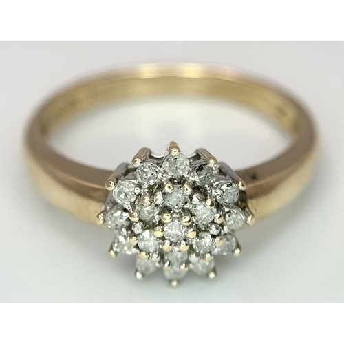 199 - A 9K YELLOW GOLD DIAMOND CLUSTER RING 0.25CT , 2.6G TOTAL WEIGHT, SIZE P. Ref: SC 2020