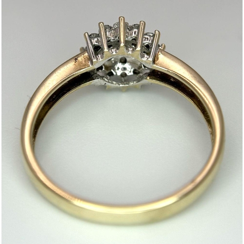 199 - A 9K YELLOW GOLD DIAMOND CLUSTER RING 0.25CT , 2.6G TOTAL WEIGHT, SIZE P. Ref: SC 2020