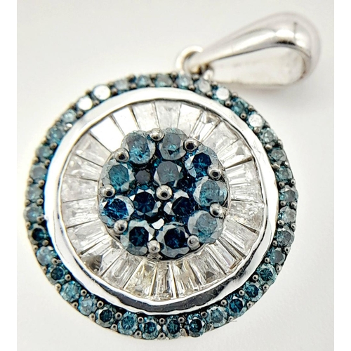 233 - A 9K WHITE GOLD FANCY MIXED CUT BLUE & WHITE DIAMOND PENDANT 0.85CT , APPROX 2.3G TOTAL WEIGHT, 1.5C... 