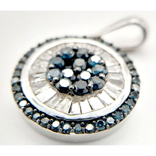 233 - A 9K WHITE GOLD FANCY MIXED CUT BLUE & WHITE DIAMOND PENDANT 0.85CT , APPROX 2.3G TOTAL WEIGHT, 1.5C... 