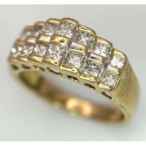 24 - AN 18K YELLOW GOLD DIAMOND 2 ROW RING 0.75CT , 5.6G TOTAL WEIGHT, SIZE P 1/2. Ref: SC 2062