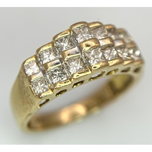 24 - AN 18K YELLOW GOLD DIAMOND 2 ROW RING 0.75CT , 5.6G TOTAL WEIGHT, SIZE P 1/2. Ref: SC 2062