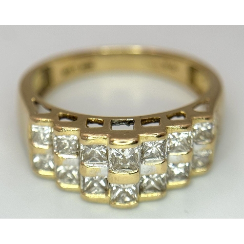 24 - AN 18K YELLOW GOLD DIAMOND 2 ROW RING 0.75CT , 5.6G TOTAL WEIGHT, SIZE P 1/2. Ref: SC 2062