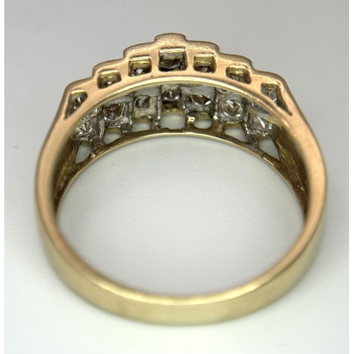 24 - AN 18K YELLOW GOLD DIAMOND 2 ROW RING 0.75CT , 5.6G TOTAL WEIGHT, SIZE P 1/2. Ref: SC 2062