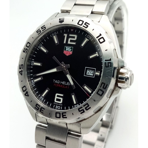 241 - A Tag Heuer Formula 1 Gents Quartz Watch. Stainless steel bracelet and case - 42mm. Black dial with ... 