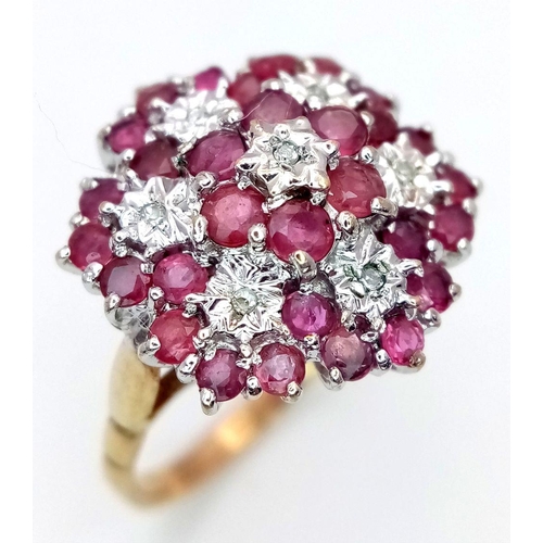 277 - A 9K YELLOW GOLD DIAMOND & RUBY RING 3.6G TOTAL WEIGHT, SIZE L. Ref: SC 2012