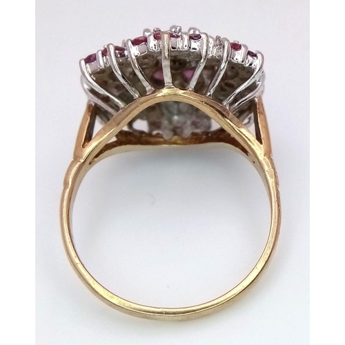 277 - A 9K YELLOW GOLD DIAMOND & RUBY RING 3.6G TOTAL WEIGHT, SIZE L. Ref: SC 2012