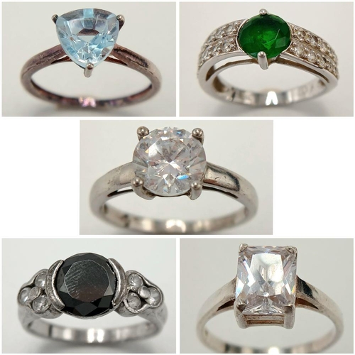 42 - Stunning selection of 5 x GEMSTONE SET SILVER RINGS to include BlueTopaz, Onyx ,Zirconia,etc.  Sizes... 