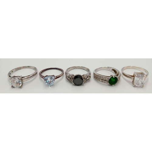 42 - Stunning selection of 5 x GEMSTONE SET SILVER RINGS to include BlueTopaz, Onyx ,Zirconia,etc.  Sizes... 