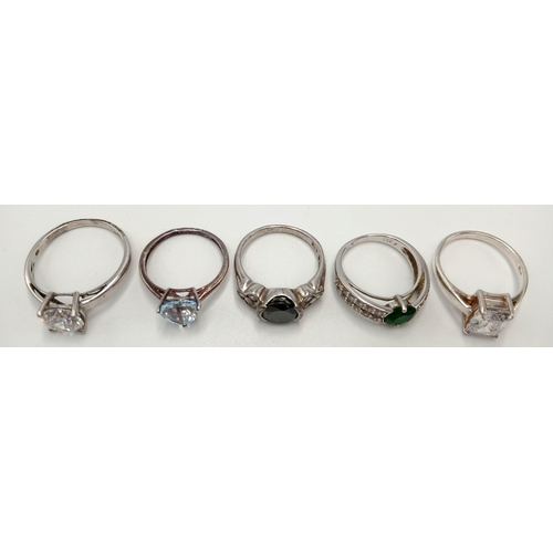 42 - Stunning selection of 5 x GEMSTONE SET SILVER RINGS to include BlueTopaz, Onyx ,Zirconia,etc.  Sizes... 