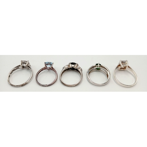 42 - Stunning selection of 5 x GEMSTONE SET SILVER RINGS to include BlueTopaz, Onyx ,Zirconia,etc.  Sizes... 