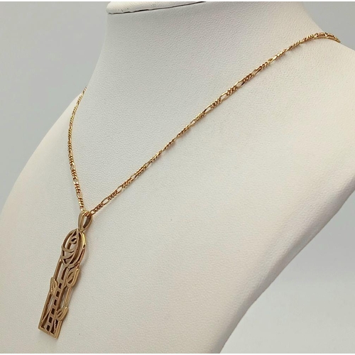 424 - A Vintage, Hallmarked 9 Carat Yellow Gold, Celtic Rennie Mackintosh Design Pendant Necklace 46cm Len... 