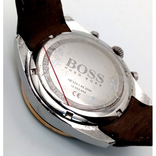 454 - A HUGO BOSS CHRONOGRAPH STRAP WATCH HB.330..1.96.3094. FULL WORKING ORDER WITH NEW BATTERY FITTED RE... 