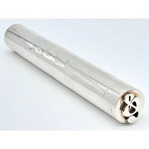 468 - A STERLING SILVER VINTAGE CIGAR CASE. 31.8G. HALLMARKED BIRMINGHAM 1961 WITH MUSICAL NOTE TREBLE CLE... 