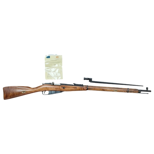 480 - A WW2 Era Deactivated Rusiian Mossin Nagant Bolt Action Rifle with Bayonet. 28.75 inch barrel length... 