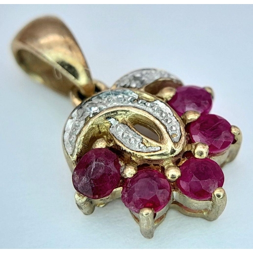 510 - A 9K YELLOW GOLD DIAMOND & RUBY PENDANT 1G TOTAL WEIGHT. Ref: SC 2044