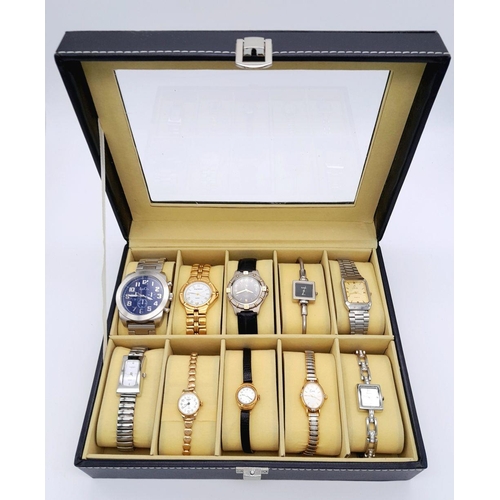 523 - A Ten Watch Display Box Comprising Ten  Watches Comprising; 1) A Stainless-Steel L & Co. Watch-47mm ... 