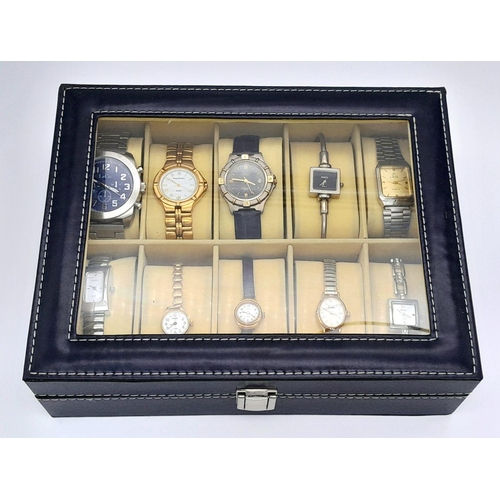 523 - A Ten Watch Display Box Comprising Ten  Watches Comprising; 1) A Stainless-Steel L & Co. Watch-47mm ... 