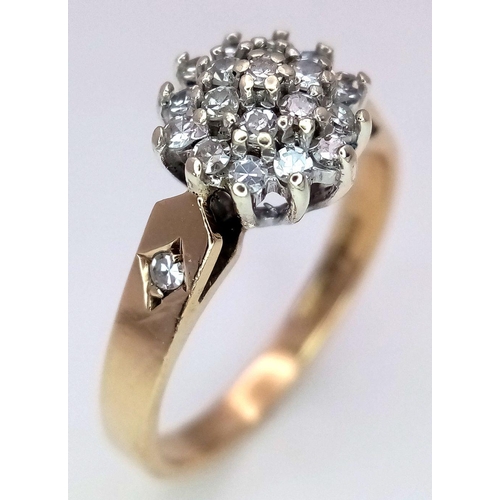 524 - A 9K YELLOW GOLD DIAMOND CLUSTER RING 0.20CT , 2G TOTAL WEIGHT, SIZE J. Ref: SC 2006