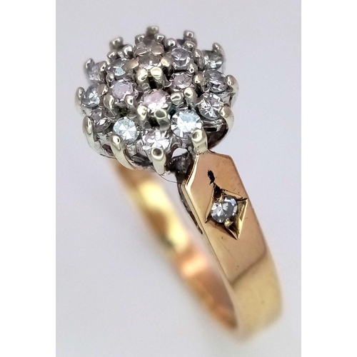 524 - A 9K YELLOW GOLD DIAMOND CLUSTER RING 0.20CT , 2G TOTAL WEIGHT, SIZE J. Ref: SC 2006