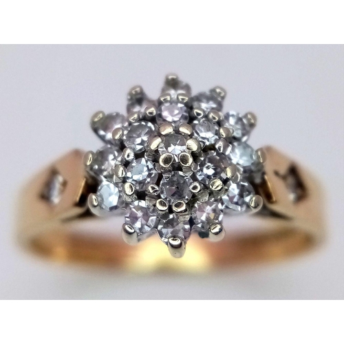 524 - A 9K YELLOW GOLD DIAMOND CLUSTER RING 0.20CT , 2G TOTAL WEIGHT, SIZE J. Ref: SC 2006