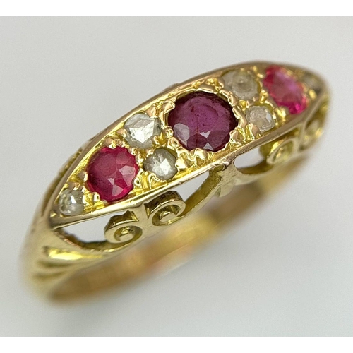 59 - AN 18K YELLOW GOLD VINTAGE DIAMOND & RUBY RING 2.7G TOTAL WEIGHT, SIZE K. Ref: SC 9012