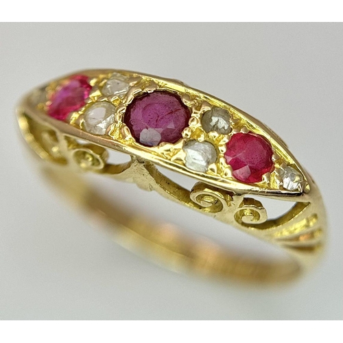 59 - AN 18K YELLOW GOLD VINTAGE DIAMOND & RUBY RING 2.7G TOTAL WEIGHT, SIZE K. Ref: SC 9012