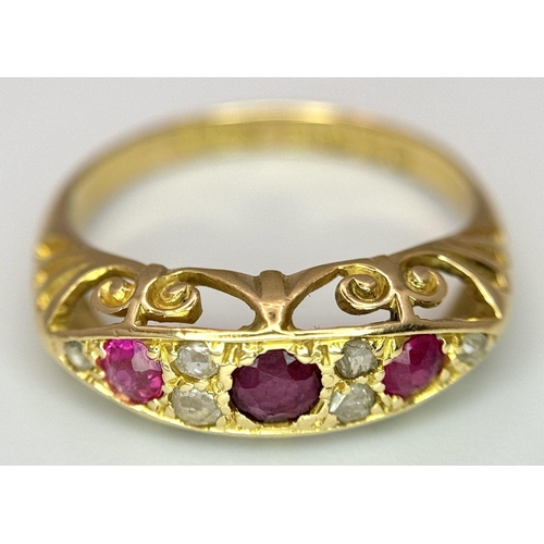 59 - AN 18K YELLOW GOLD VINTAGE DIAMOND & RUBY RING 2.7G TOTAL WEIGHT, SIZE K. Ref: SC 9012