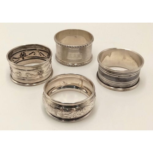 592 - Four Antique Silver Napkin Rings, Various Designs and Ages (one slightly AF). Comprising One Hallmar... 