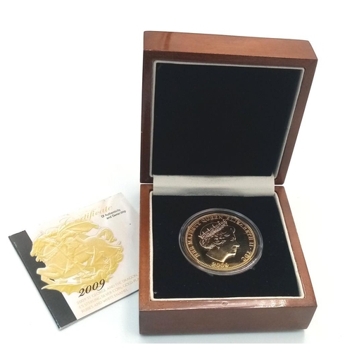 599 - A Mint Condition 2009 Gold Plated Sterling Silver, £5 St George Coin, Set with Six Round Cut Rubies.... 