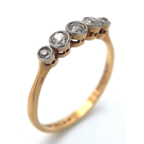 7 - Attractive 18 CARAT GOLD RING having 5 x GRADUATED DIAMONDS set in PLATINUM Colette Mounts. 1.85 gra... 