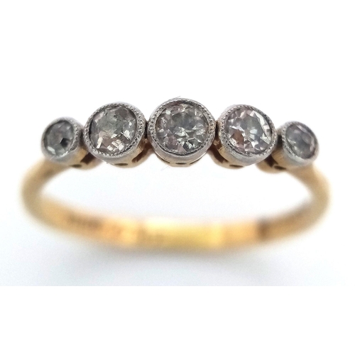 7 - Attractive 18 CARAT GOLD RING having 5 x GRADUATED DIAMONDS set in PLATINUM Colette Mounts. 1.85 gra... 