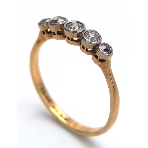 7 - Attractive 18 CARAT GOLD RING having 5 x GRADUATED DIAMONDS set in PLATINUM Colette Mounts. 1.85 gra... 