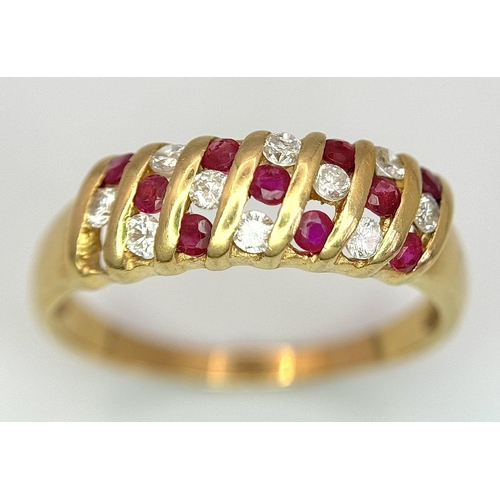 73 - AN 18K YELLOW GOLD DIAMOND & RUBY RING 3.2G TOTAL WEIGHT, SIZE S 1/2. Ref: SC 9008