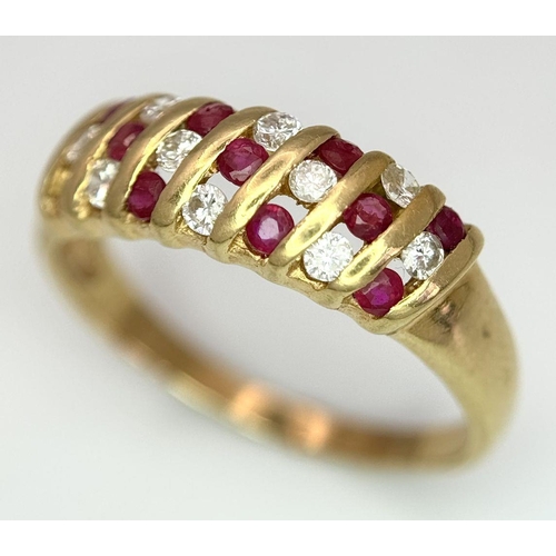 73 - AN 18K YELLOW GOLD DIAMOND & RUBY RING 3.2G TOTAL WEIGHT, SIZE S 1/2. Ref: SC 9008