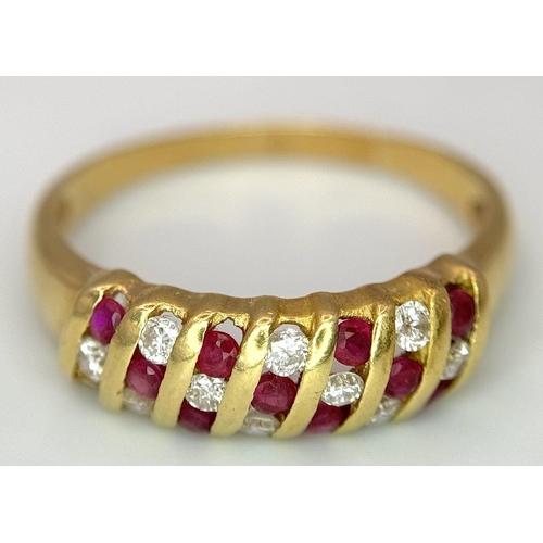 73 - AN 18K YELLOW GOLD DIAMOND & RUBY RING 3.2G TOTAL WEIGHT, SIZE S 1/2. Ref: SC 9008