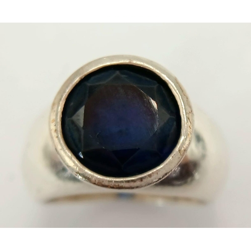 732 - A Vintage Danish Sterling Silver and Large Blue Sapphire Set Ring Size N. The Ring is set with a 1.1... 