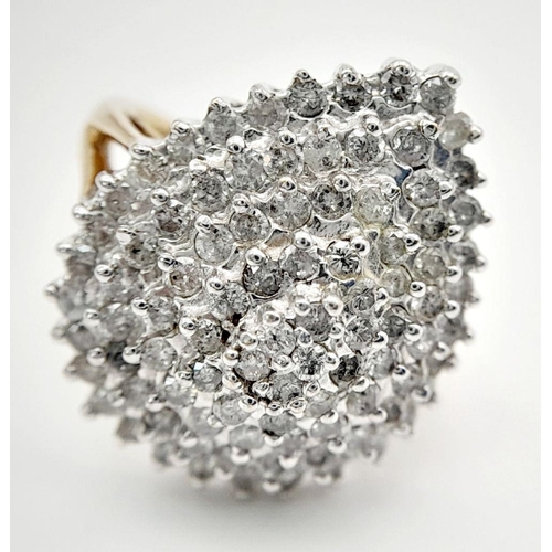 80 - A 9K YELLOW GOLD DIAMOND PEAR SHAPED CLUSTER RING 1CT 7.5G TOTAL WEIGHT, SIZE M 1/2. Ref: SC 9001