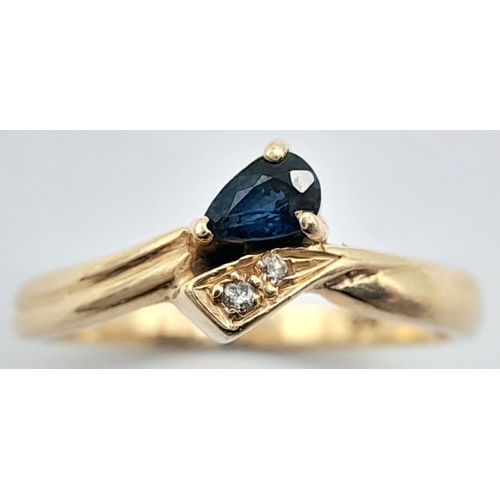 220 - A 14K YELLOW GOLD DIAMOND & SAPPHIRE RING 2G TOTAL WEIGHT, SIZE M 1/2. Ref: 9262