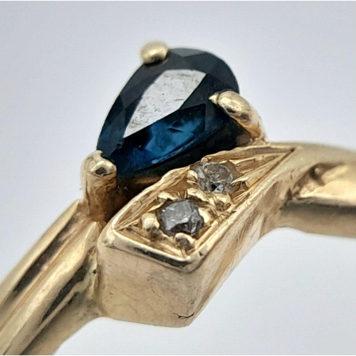 220 - A 14K YELLOW GOLD DIAMOND & SAPPHIRE RING 2G TOTAL WEIGHT, SIZE M 1/2. Ref: 9262