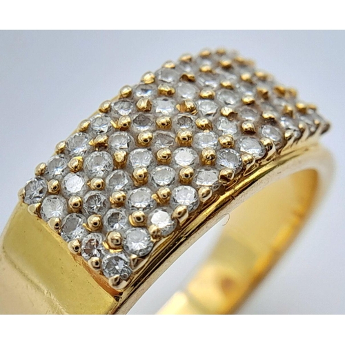 31 - AN 18K YELLOW GOLD DIAMOND FIVE ROW RING 0.72CT , 7.6G TOTAL WEIGHT, SIZE P 1/2. Ref: SC 9005