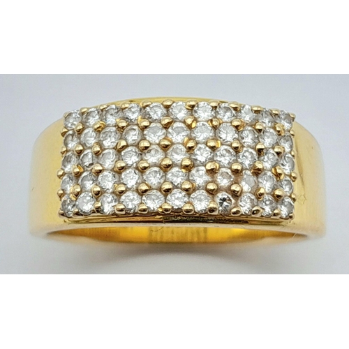 31 - AN 18K YELLOW GOLD DIAMOND FIVE ROW RING 0.72CT , 7.6G TOTAL WEIGHT, SIZE P 1/2. Ref: SC 9005