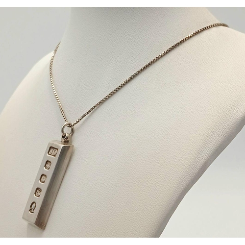 606 - A Heavy Vintage 1977 (Jubilee Year) Silver Ingot Pendant Necklace. 46cm Length Sterling Silver Chain... 