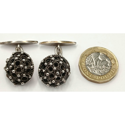 774 - A Scarce Pair of Scandinavian Silver ‘Viking inspired’ Design Cufflinks. 1.8cm Diameter. Gross Weigh... 