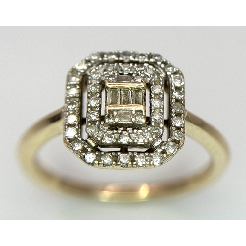 263 - A 9K YELLOW GOLD FANCY COCKTAIL STYLE DIAMOND RING 3G TOTAL WEIGHT, SIZE N. Ref: SC 2008