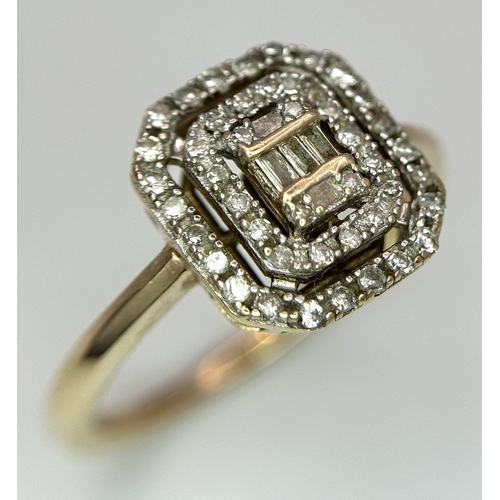 263 - A 9K YELLOW GOLD FANCY COCKTAIL STYLE DIAMOND RING 3G TOTAL WEIGHT, SIZE N. Ref: SC 2008