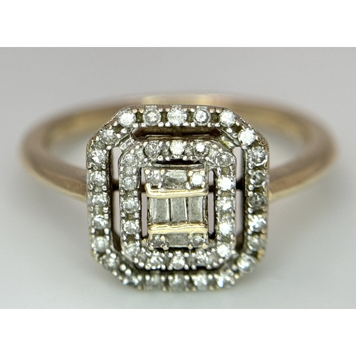 263 - A 9K YELLOW GOLD FANCY COCKTAIL STYLE DIAMOND RING 3G TOTAL WEIGHT, SIZE N. Ref: SC 2008