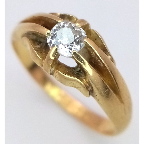 38 - AN 18K YELLOW GOLD GYPSY SET OLD CUT DIAMOND SOLITAIRE RING 0.30CT , RING SIZE O, 4G TOTAL WEIGHT. R... 