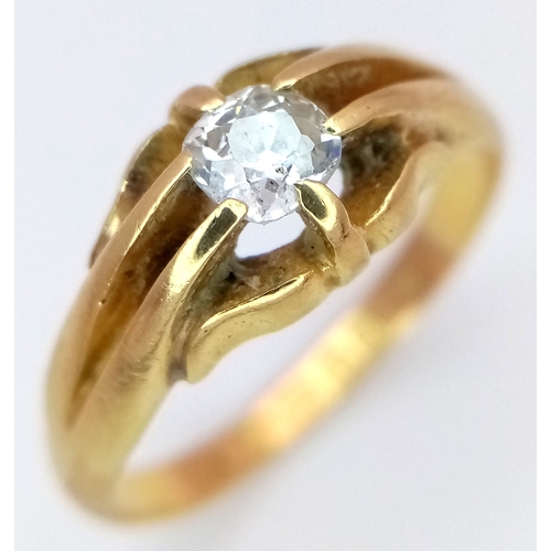 38 - AN 18K YELLOW GOLD GYPSY SET OLD CUT DIAMOND SOLITAIRE RING 0.30CT , RING SIZE O, 4G TOTAL WEIGHT. R... 