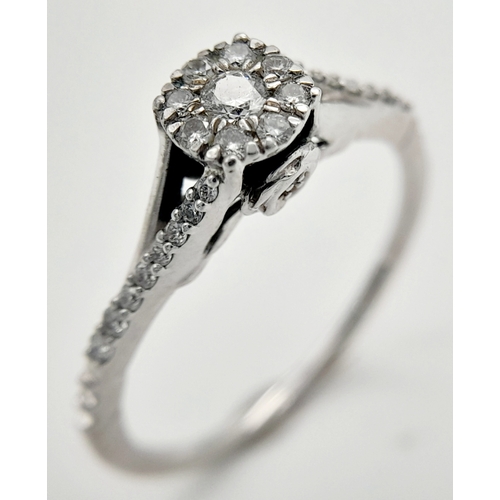 558 - A 9K WHITE GOLD DIAMOND RING 0.20CT 1.8G TOTAL WEIGHT, SIZE L. Ref: SC 2019